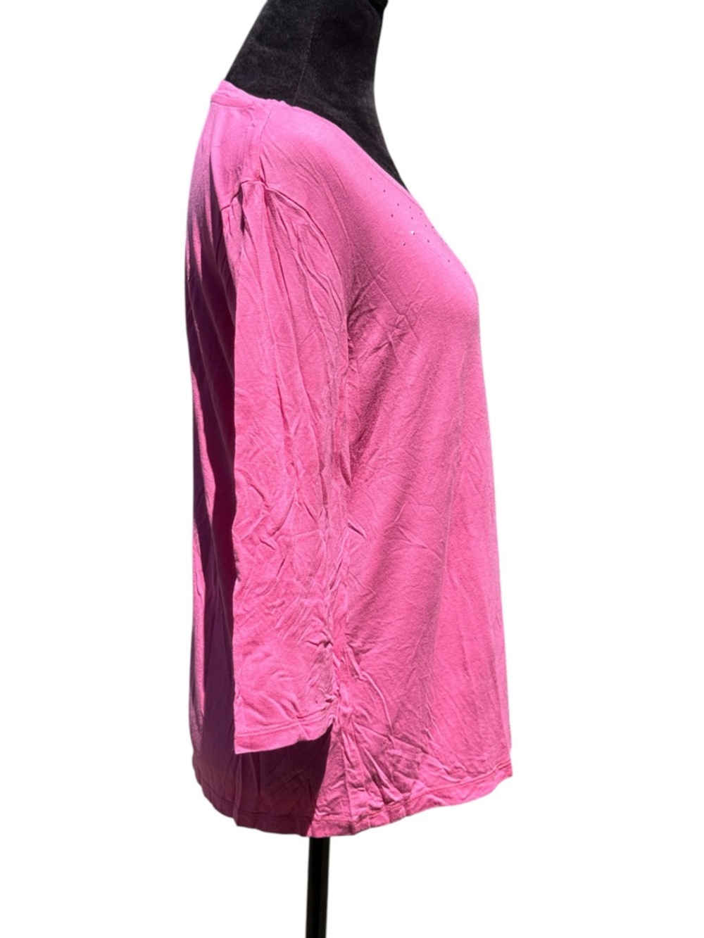 Palm Grove Pink Rhinestone Ruched Side 3/4 Sleeve Tunic Top L Rayon Spandex - Picture 4 of 8